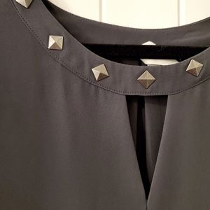 Edgy Chiffon Blouse with Studded Neckline